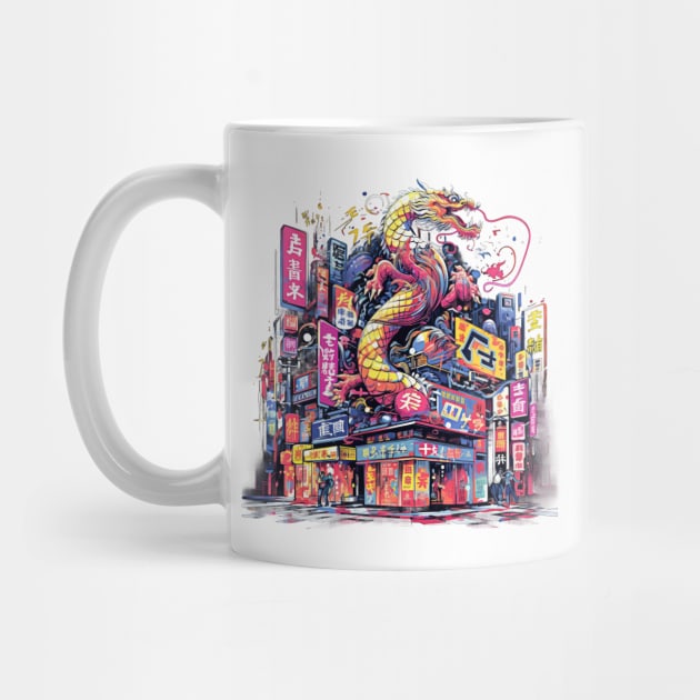 Colorful City Scene and a Dragon by KUH-WAI-EE
